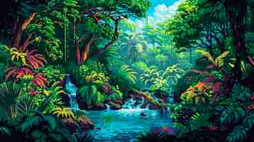 Photo gratuite paysage de la jungle dans le style pixel art