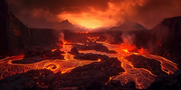 Le paysage de la lave et du volcan
