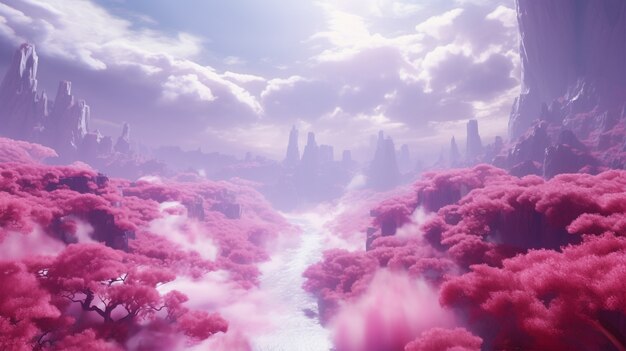 Paysage magenta avec une nature fantastique