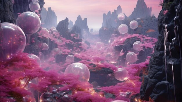 Paysage magenta avec une nature fantastique