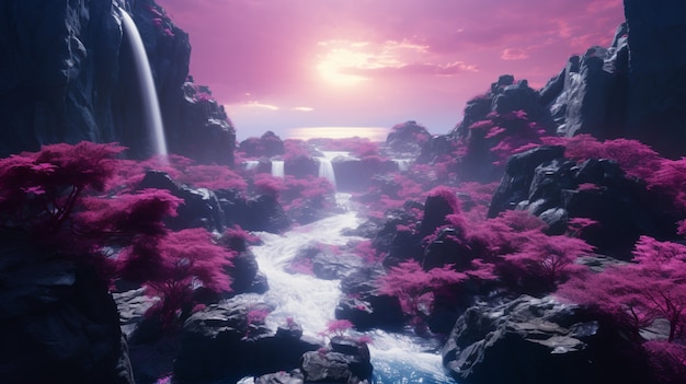 Photo gratuite paysage magenta avec une nature fantastique