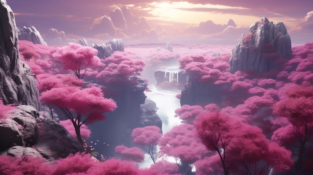 Photo gratuite paysage magenta avec une nature fantastique