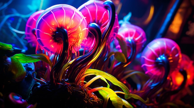 Paysage marin fantastique avec une nature bioluminescente