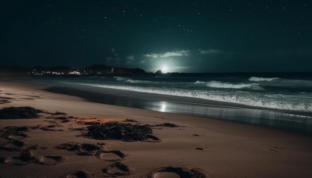 Photo gratuite paysage marin paisible éclairé par le clair de lune et les étoiles générées par l'ia