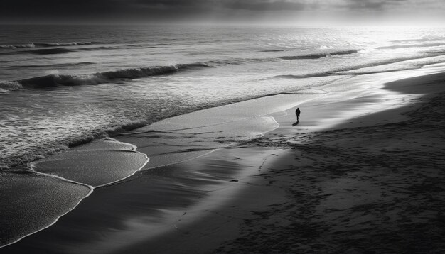 Paysage marin tranquille au crépuscule une beauté monochrome générée par l'IA