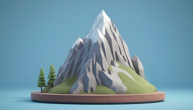 Photo gratuite paysage de montagne de dessin animé sur un podium