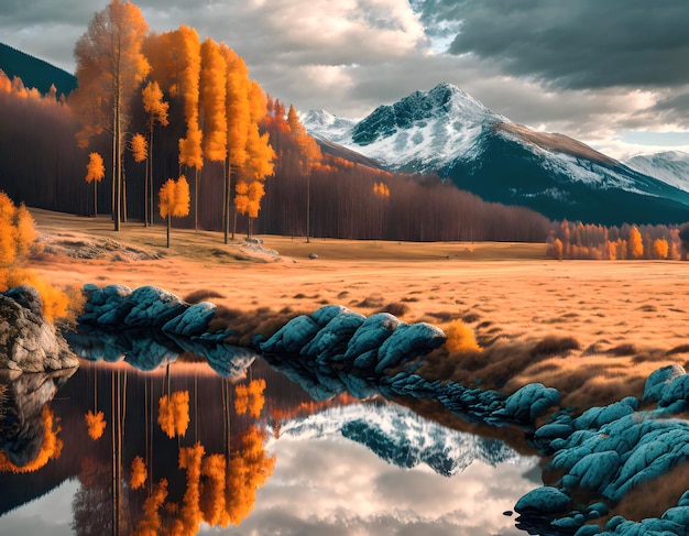 Photo gratuite paysage avec une montagne et un lac