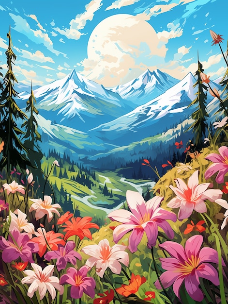 Paysage de montagnes dans le style d'anime