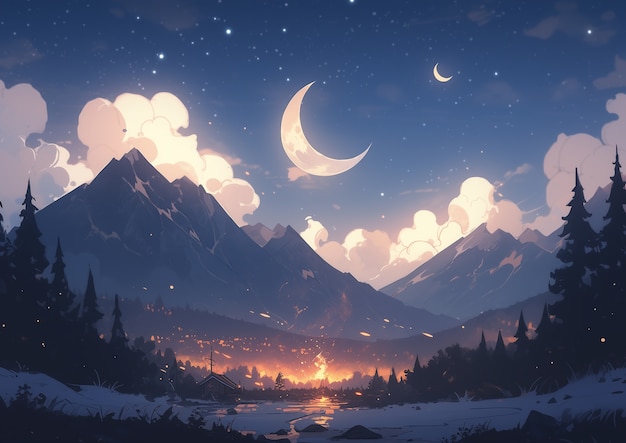 Photo gratuite paysage de montagnes dans le style d'anime