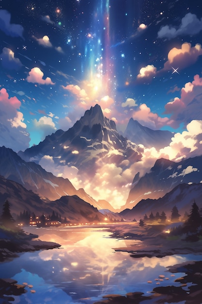 Paysage de montagnes dans le style d'anime