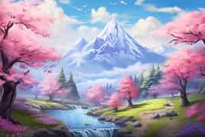 Photo gratuite paysage de montagnes dans le style d'anime