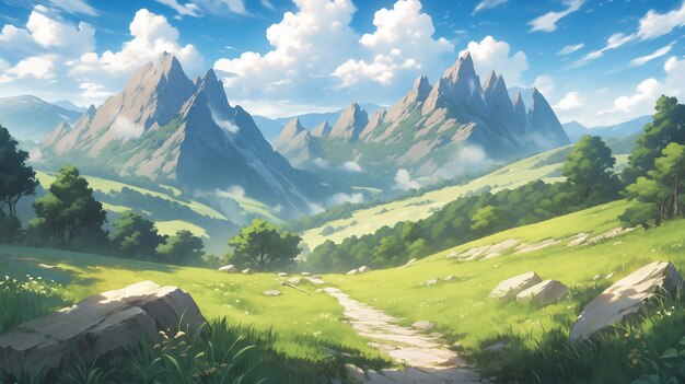 Paysage de montagnes dans le style d'anime