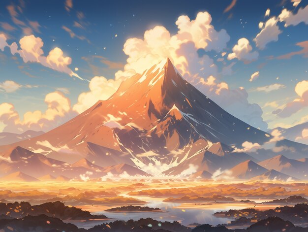 Paysage de montagnes dans le style d'anime