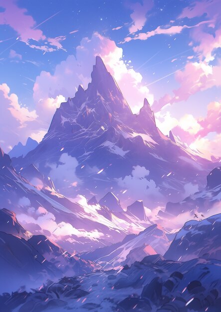 Paysage de montagnes dans le style d'anime