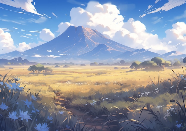 Photo gratuite paysage de montagnes dans le style d'anime