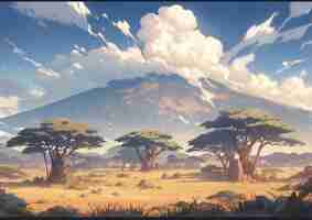 Photo gratuite paysage de montagnes dans le style d'anime