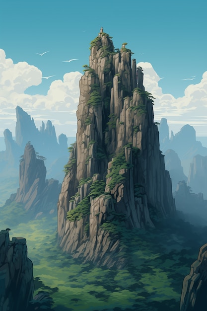 Photo gratuite paysage de montagnes dans le style d'anime