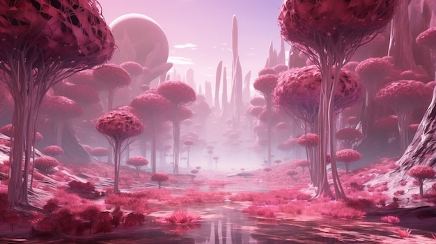 Paysage mystique nature magenta