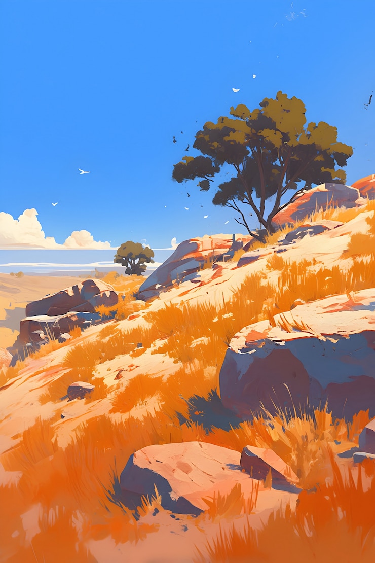 Photo gratuit paysage naturel avec désert de dessin animé et nature sèche