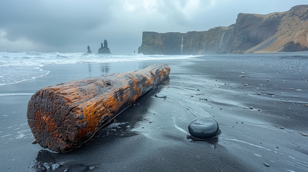 Paysage naturel avec du sable noir sur la plage