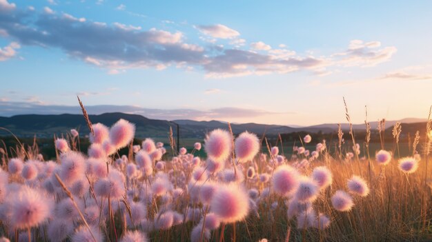 Paysage naturel rose avec végétation