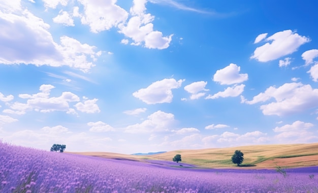 Paysage naturel violet avec végétation