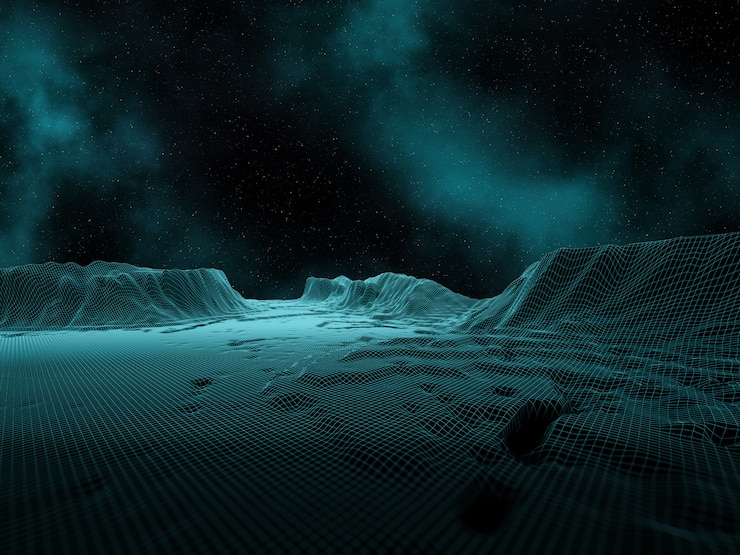 Photo gratuit paysage numérique 3d avec ciel et nébuleuse