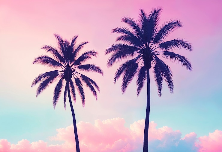 Photo gratuit paysage de palmiers dans des couleurs pastel