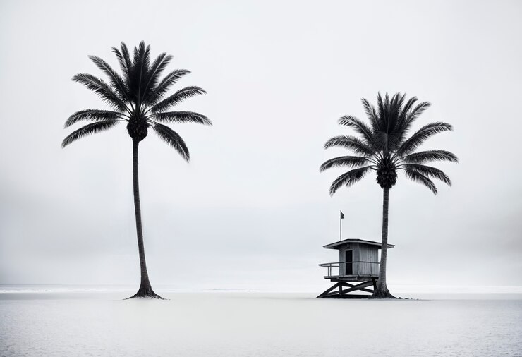Photo gratuit le paysage des palmiers noirs et blancs