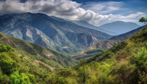 Paysage panoramique sommet de montagne majestueux pré tranquille généré par l'IA