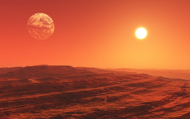 Paysage de style surréaliste 3D sur Mars