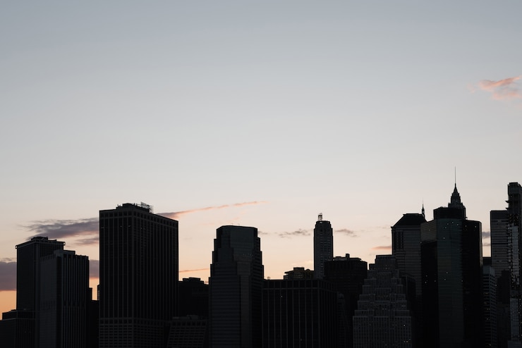 Photo gratuit paysage urbain de new york city au coucher du soleil