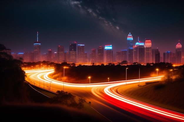 Photo gratuite un paysage urbain avec un paysage urbain et une route avec des lumières qui disent 