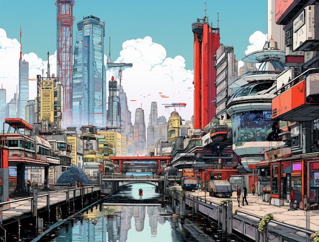 Le paysage urbain de la région urbaine inspirée de l'anime