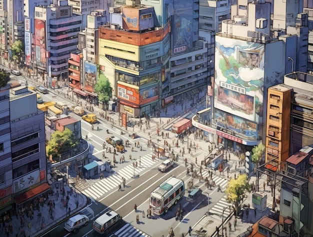 Le paysage urbain de la région urbaine inspirée de l'anime