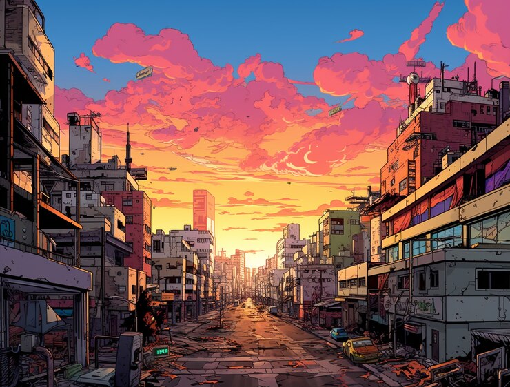 Photo gratuit le paysage urbain de la région urbaine inspirée de l'anime