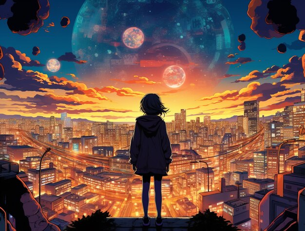 Le paysage urbain de la région urbaine inspirée de l'anime