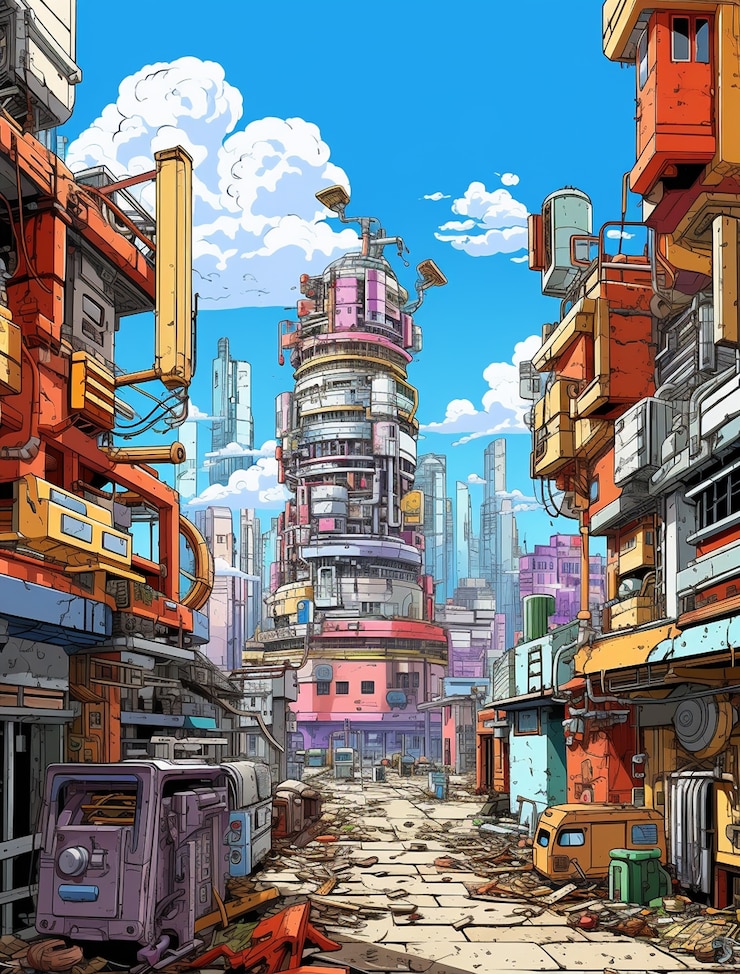 Photo gratuit le paysage urbain de la région urbaine inspirée de l'anime