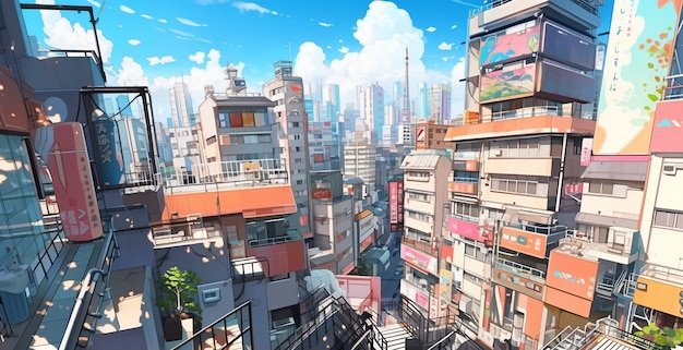 Photo gratuite le paysage urbain de la région urbaine inspirée de l'anime