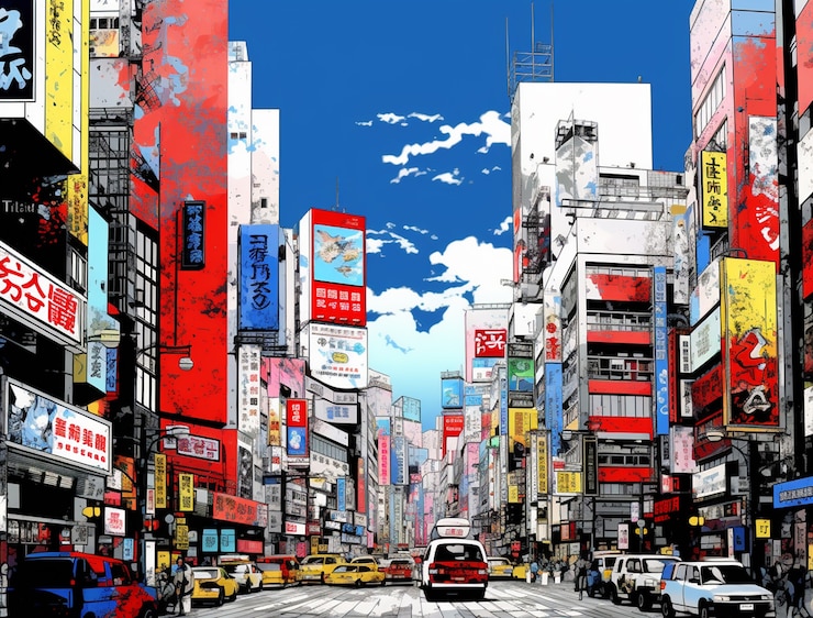 Photo gratuit le paysage urbain de la région urbaine inspirée de l'anime
