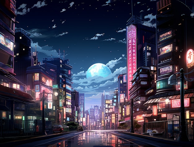 Le paysage urbain de la région urbaine inspirée de l'anime