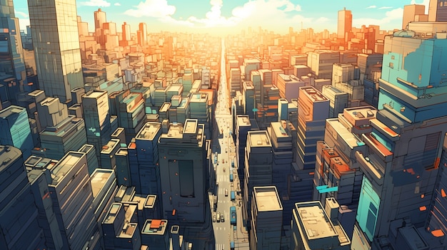 Photo gratuite le paysage urbain de la région urbaine inspirée de l'anime