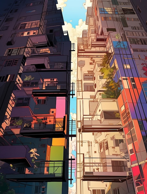 Le paysage urbain de la région urbaine inspirée de l'anime