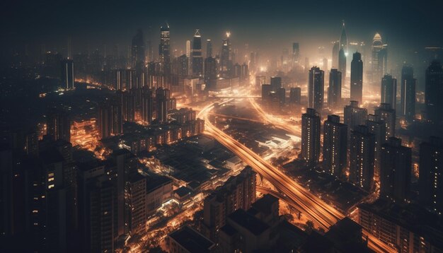 Un paysage urbain avec une scène nocturne et les lumières de la ville