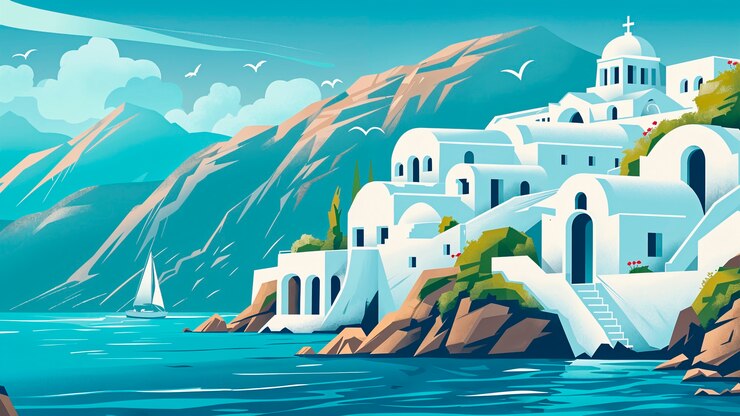 Photo gratuit paysage de village méditerranéen dans le style de l'art numérique