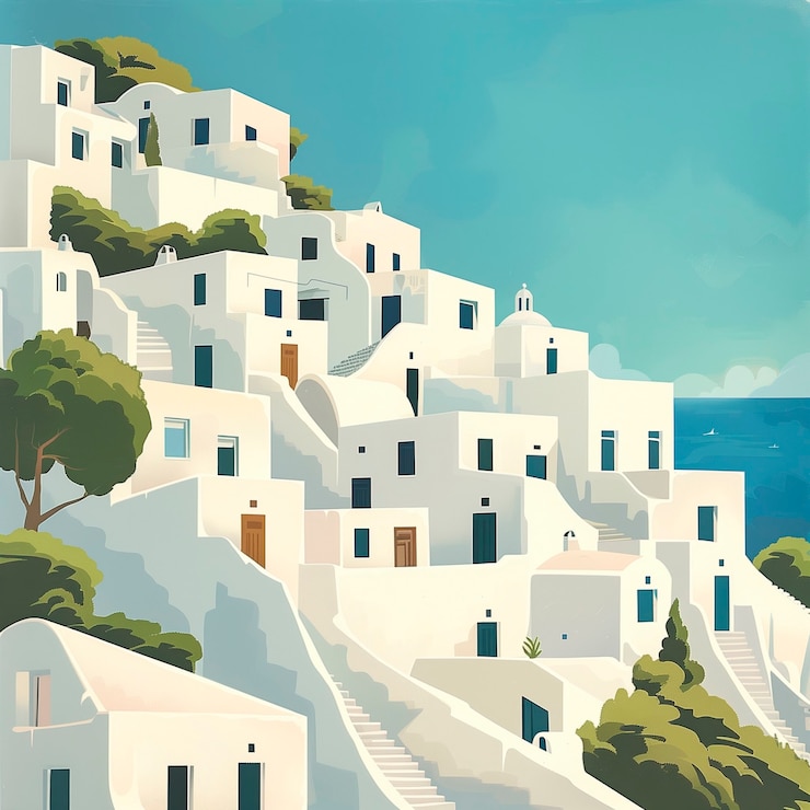Photo gratuit paysage de village méditerranéen dans le style de l'art numérique