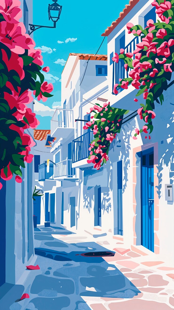 Photo gratuit paysage de village méditerranéen dans le style de l'art numérique