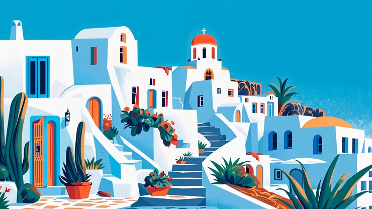 Photo gratuit paysage de village méditerranéen dans le style de l'art numérique
