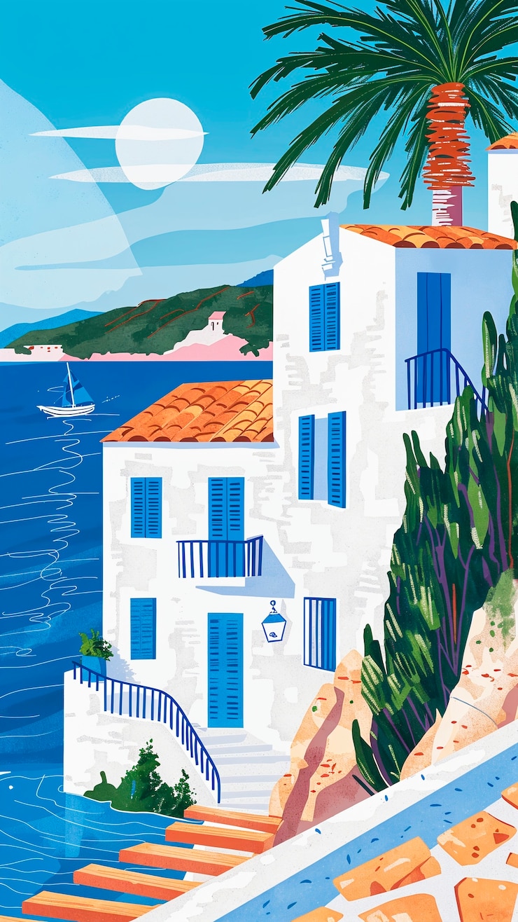 Photo gratuit paysage de village méditerranéen dans le style de l'art numérique