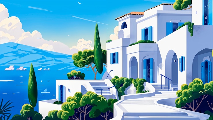 Photo gratuit paysage de village méditerranéen dans le style de l'art numérique